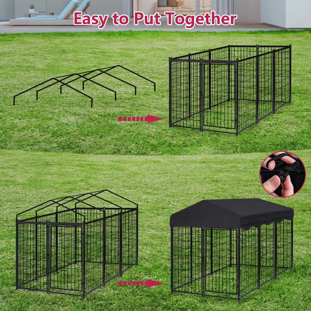 Jhsomdr Outdoor Dog Kennel 6.2ft x 4ft x 4.5ft Heavy Duty Large Wire Dog Fence Outside Dog Playpen with UV-Resistant Oxford Cloth Roof & Secure Lock - Image 8