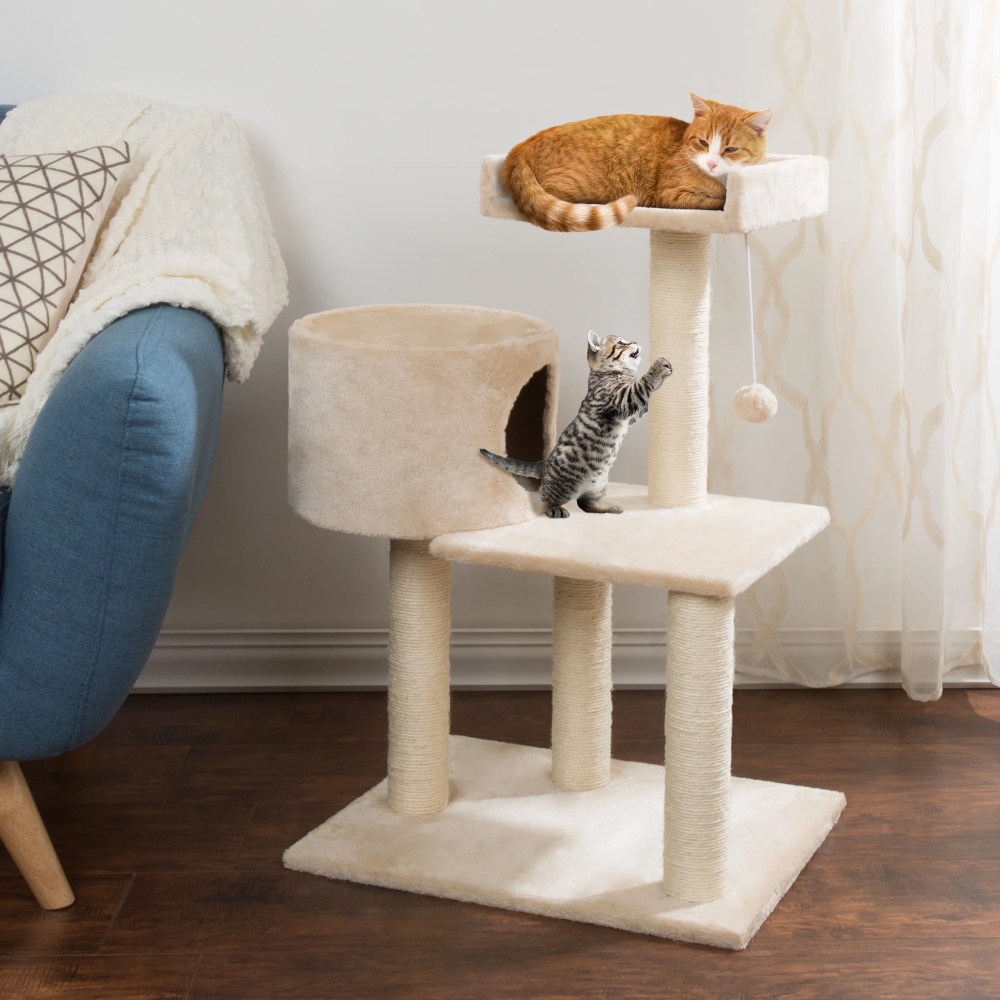3 Tier Cat Tree- Plush Multi Level Cat Tower with Scratching Posts Perch Style Bed Cat Condo and Hanging Toy for Cats and Kittens By PETMAKER (31) - Image 5