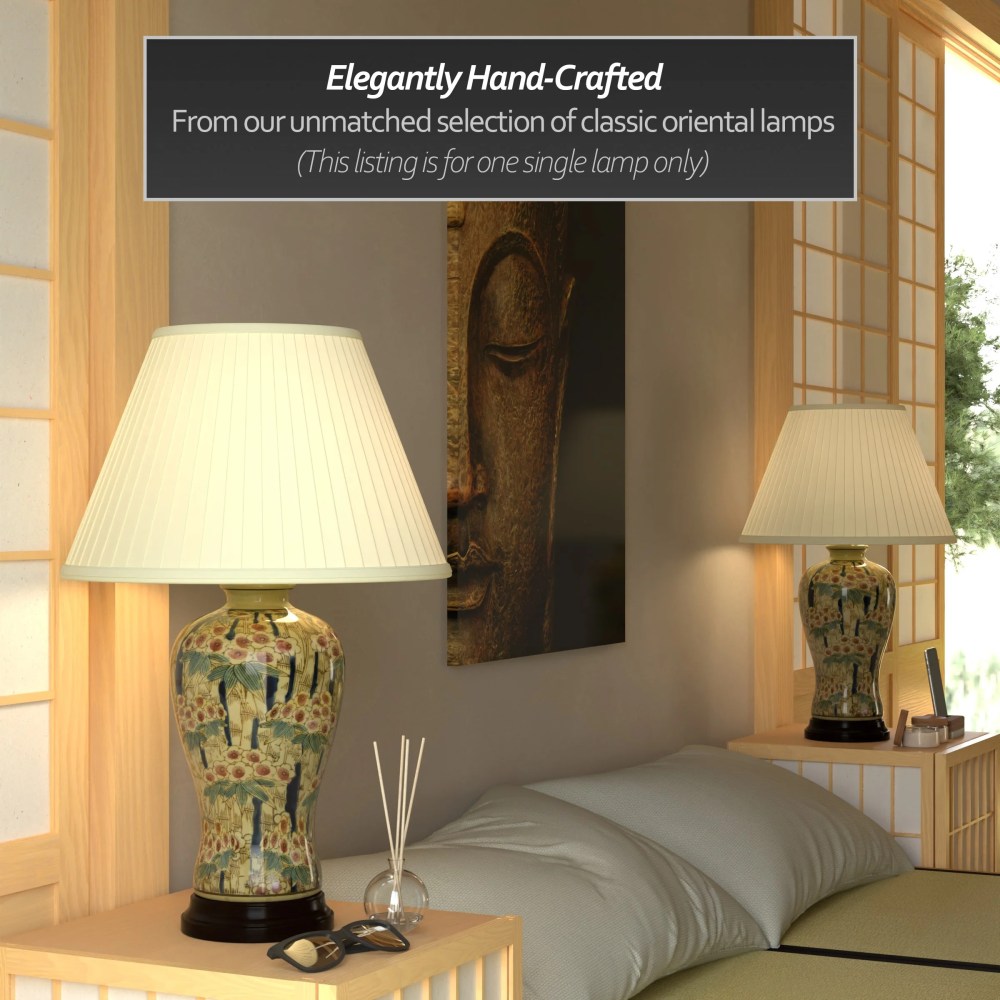 Oriental Furniture 25" Glazed Bamboo Blossom Vase Lamp - Image 4