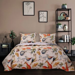 Woodlands Friendly Forest Whimsical Novelty Quilt Set, Cotton-Rich, Reversible, 3-Piece King