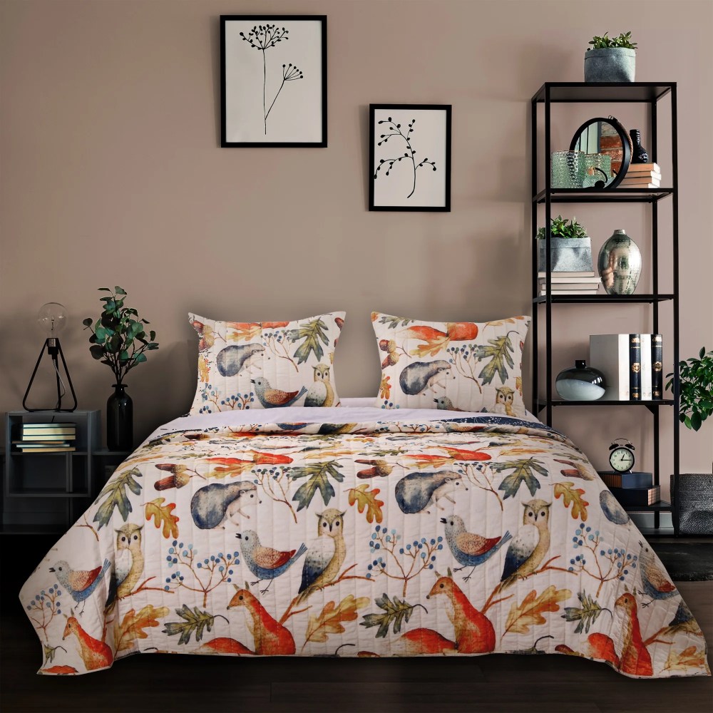 Woodlands Friendly Forest Whimsical Novelty Quilt Set, Cotton-Rich, Reversible, 3-Piece King