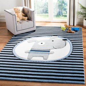 SAFAVIEH Carousel Kids Orpa The Dog Area Rug, Navy/Ivory, 5'3" x 5'3" Square