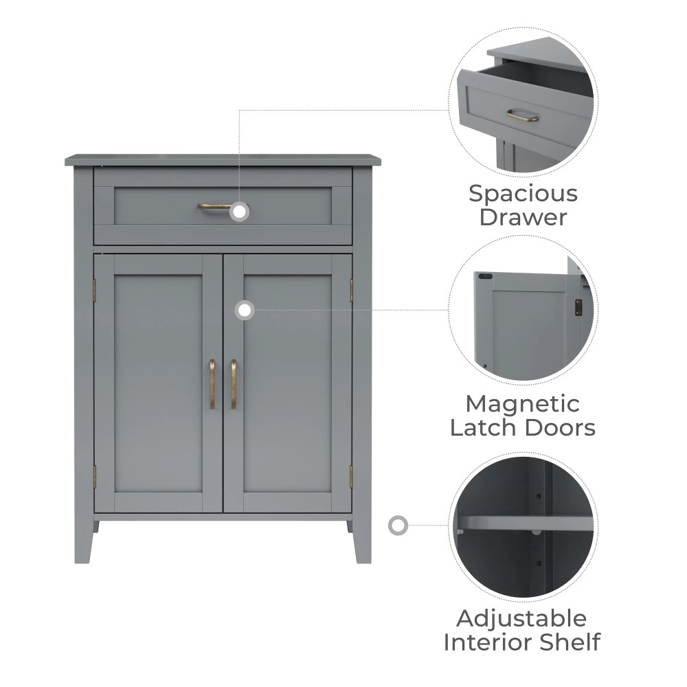 Teamson Home Mercer Freestanding Two-Door Floor Storage Accent Cabinet with Top Drawer, Gray - Image 12