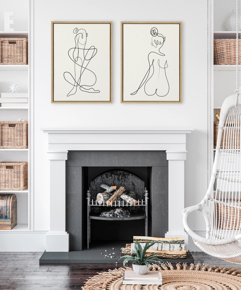 Sylvie Thinking of You Line Art and Sitting Beauty 18 in x 24 in Framed Painting Canvas Art Prints, by Kate and Laurel Set of 2 - Image 2