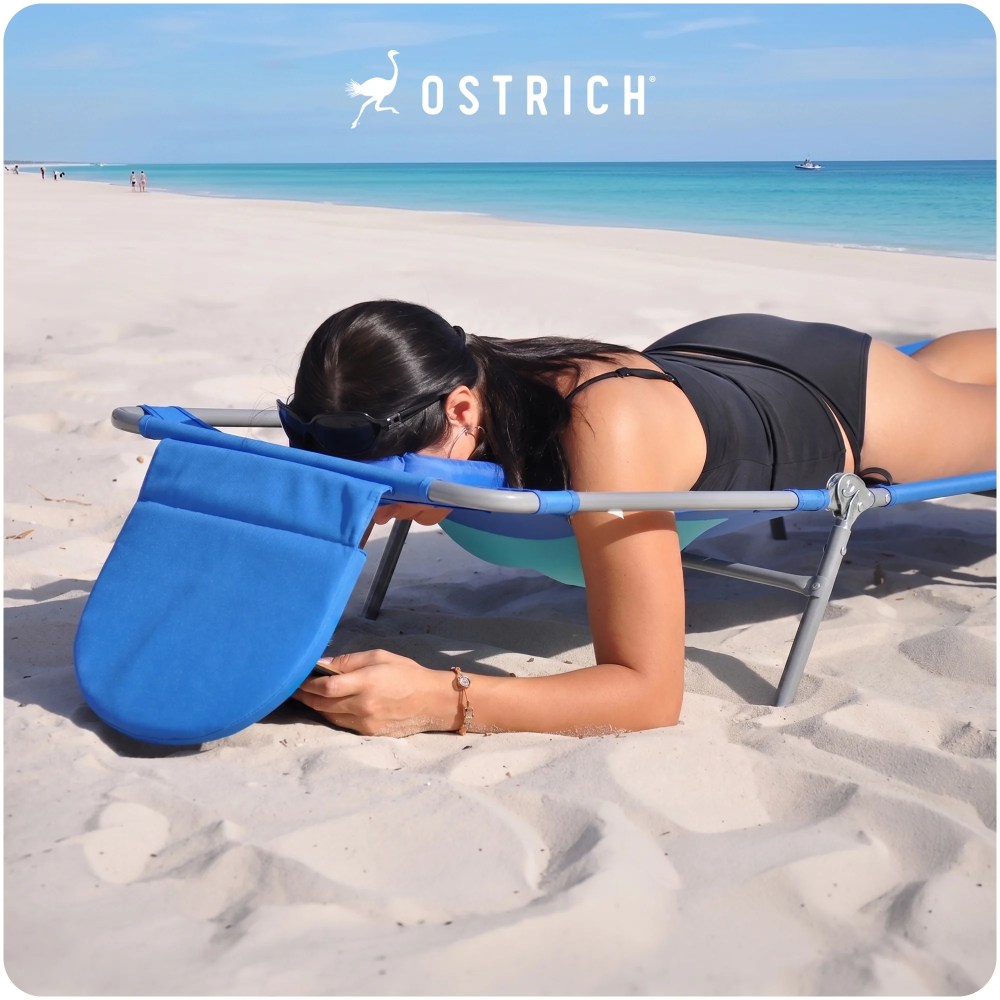 Ostrich The Ladies Comfort Lounger, Foldable Beach Pool Tanning Chair, Ocean Blue - Image 4