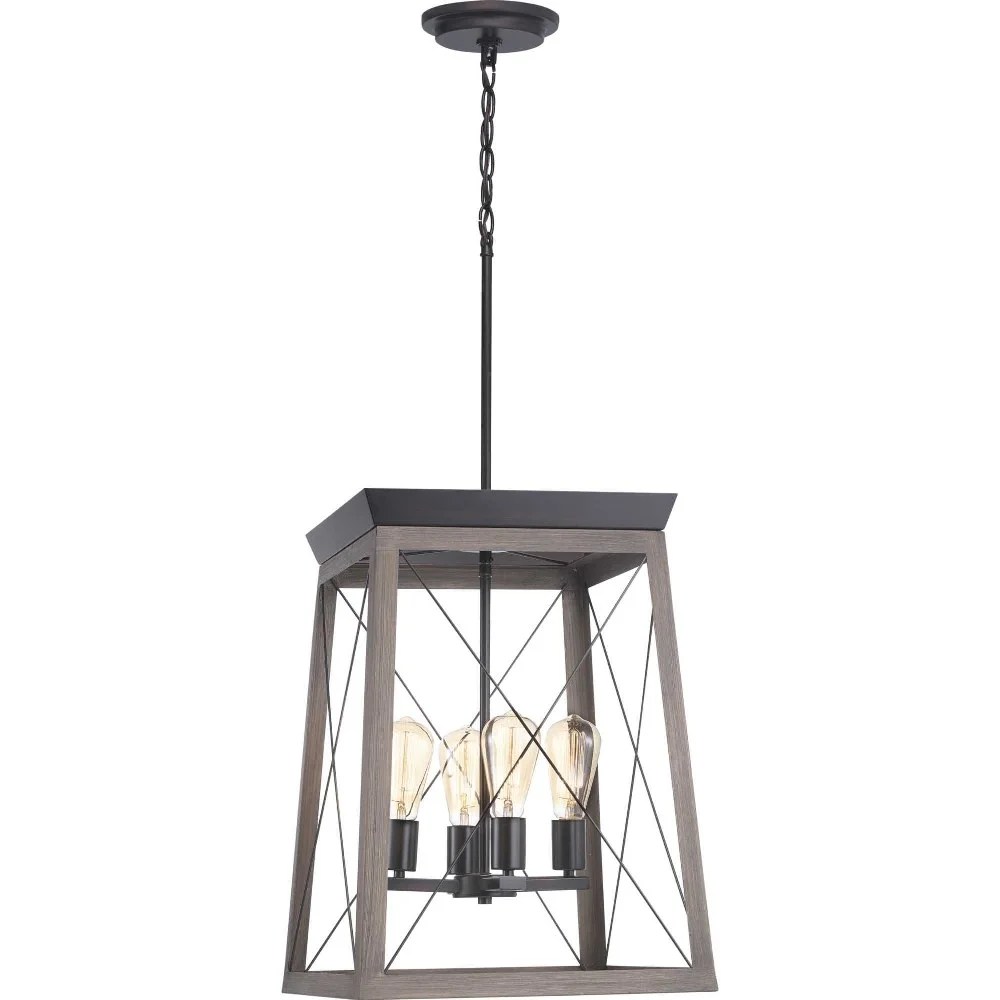 Progress Lighting Briarwood 4-Light Foyer Pendant, Steel, Graphite, Vintage-Style Bulbs, Wood Enclosure - Image 7