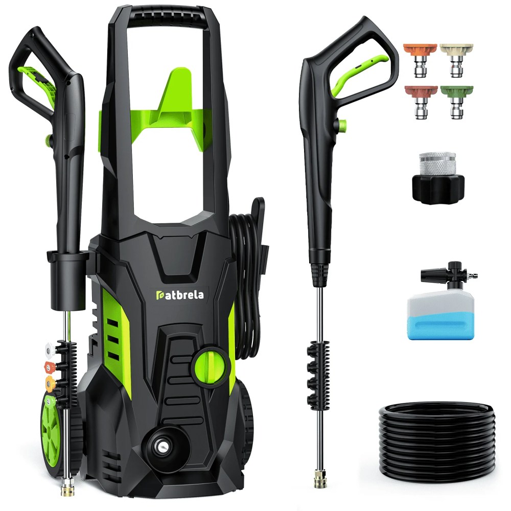 1800W Electric Pressure Washer,5000PSI Max 3.0 GPM with 4 Nozzles,Portable High Pressure Cleaning Machine Washer with 25FT Cord,23FT Hose,for Cars,Driveways,Fences,Patios - Green