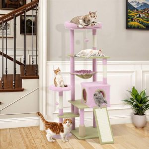 Uforic 61" Flower Cat Tree, Cat Tree Cute with Scratching Posts Tower with 3 Sisal Scratching Posts & Hammock for Medium Indoor Cats,  Pink