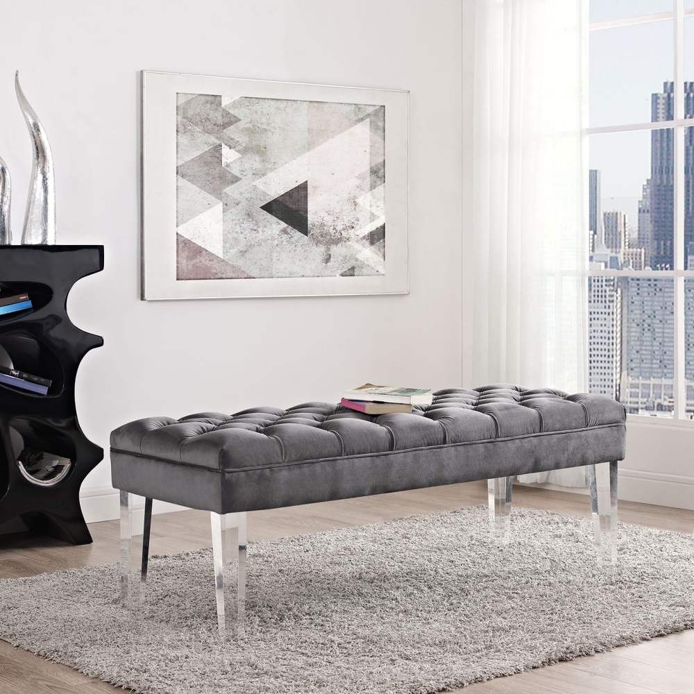 Modway Valet Performance Velvet Bench in Gray - Image 5