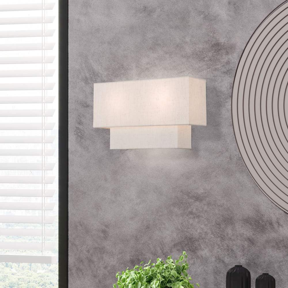 Livex Lighting 2-Light Metal & Fabric ADA Wall Sconce in English Bronze/Oatmeal - Image 2