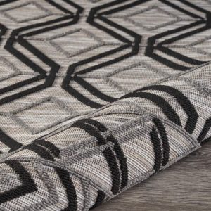 LR Home Reese 5" x 7", Black/Gray Diamond Fade, Stain, and Moisture Resistant Indoor/Outdoor Area Rug