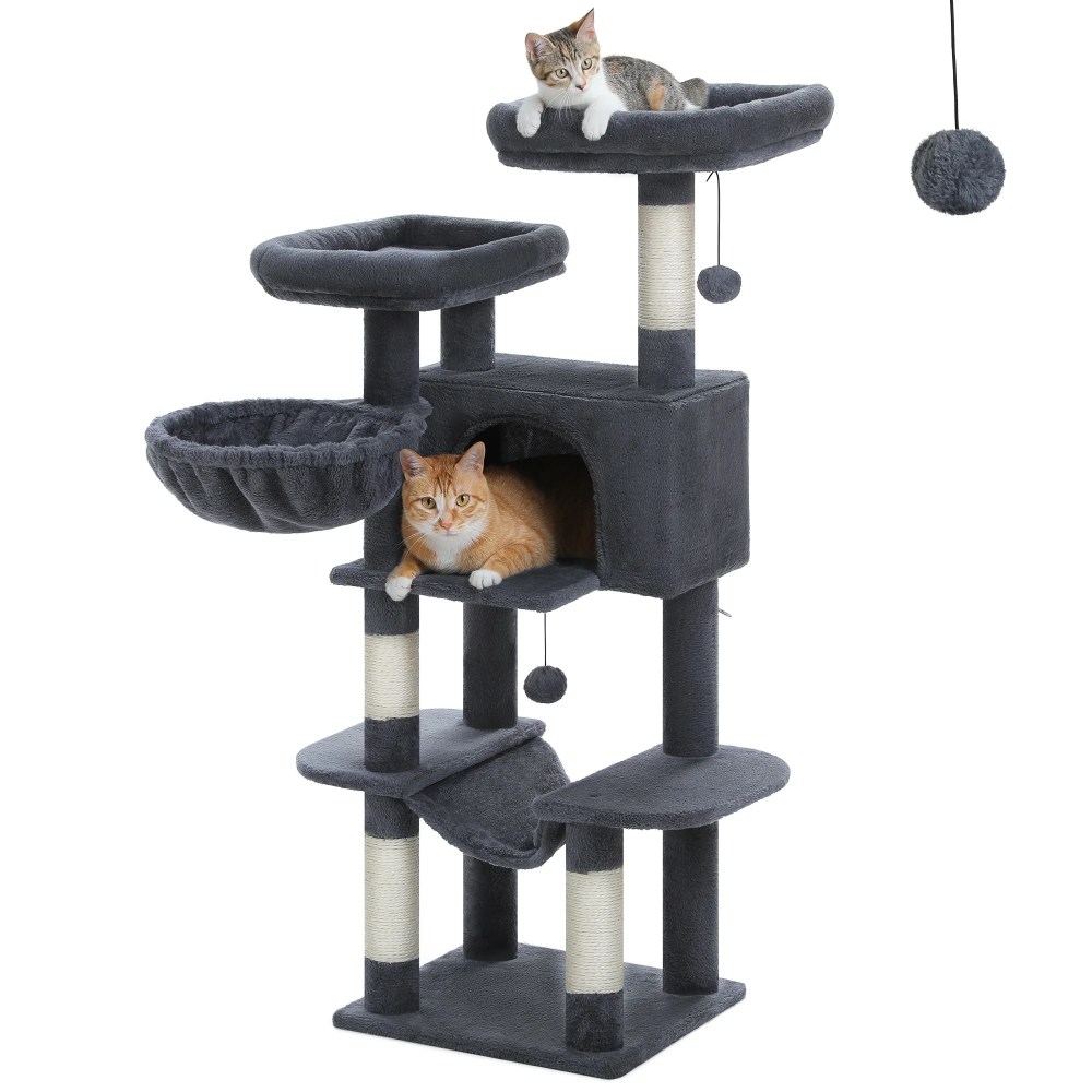 PAWZ Road 46.5" Large Cat Tree Multi-Level Cat Tower with Top Perchs&Big Condo Indoor Dark Gray - Image 8