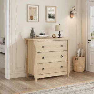 3-Drawer Boho Dresser with Rattan Accents,Freestanding Tall Storage Cabinet for Bedroom,Living Room,Entryway (30"L x 15.8"W x 29.3"H)