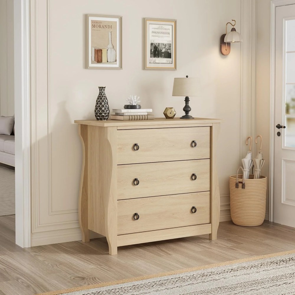 3-Drawer Boho Dresser with Rattan Accents,Freestanding Tall Storage Cabinet for Bedroom,Living Room,Entryway (30"L x 15.8"W x 29.3"H)