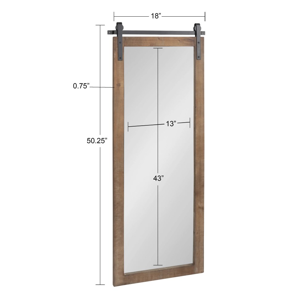 Kate and Laurel Cates Farmhouse Wood Framed Wall Mirror, 18 x 50, Rustic Brown, Barn Door-Inspired Rustic Mirrors for Wall - Image 5