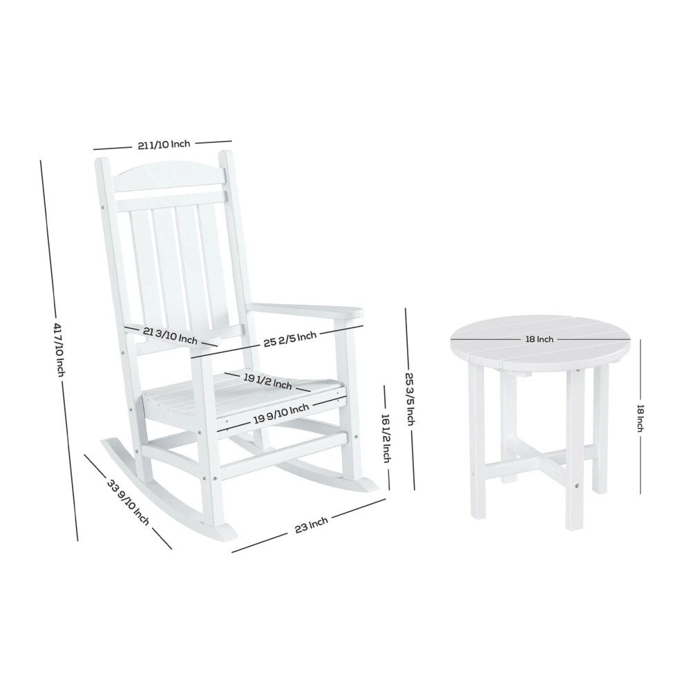Garden 3-Piece Set Classic Plastic Adirondack Porch Rocking Chair with Round Side Table Included, Gray - Image 4