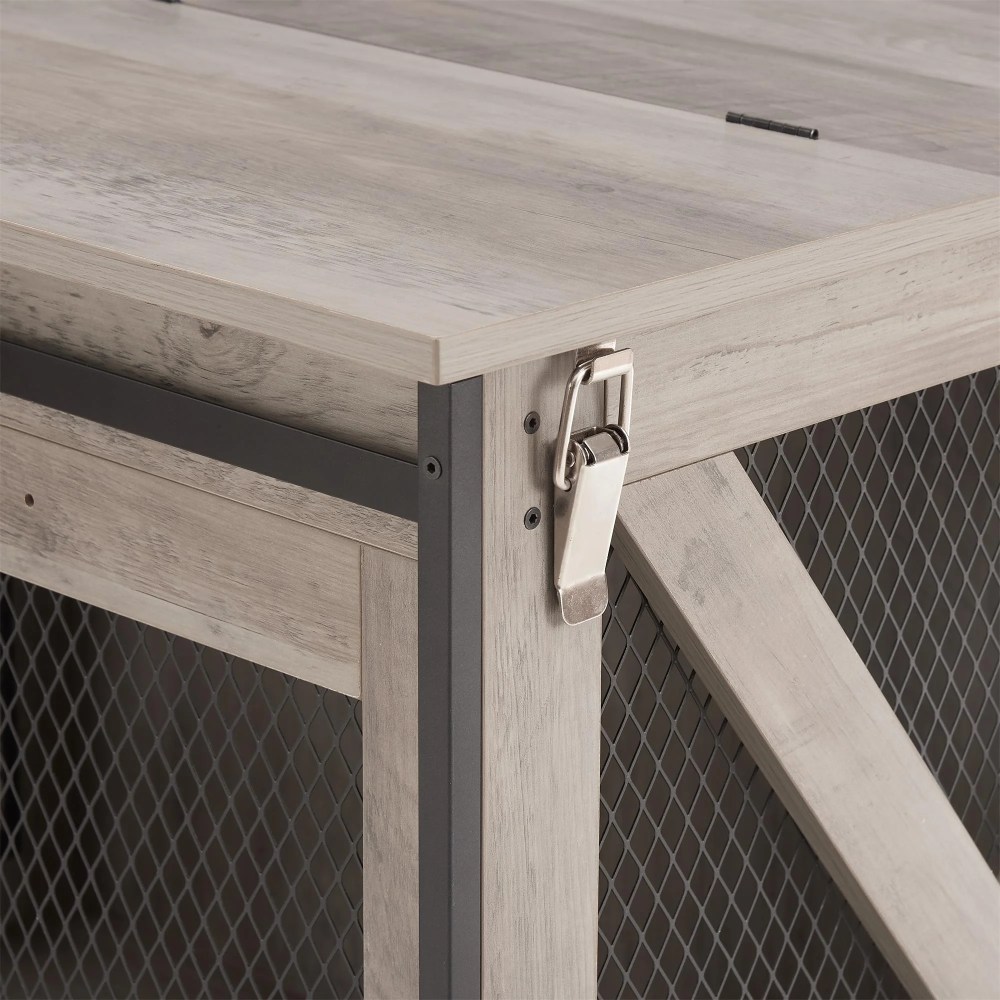 Pefilos 37" Wood Dog Crate Furniture, Heavy Dog Kennel Pet House with Sliding Barn Door, Indoor Dog Cage for Large Dogs, Gray - Image 7