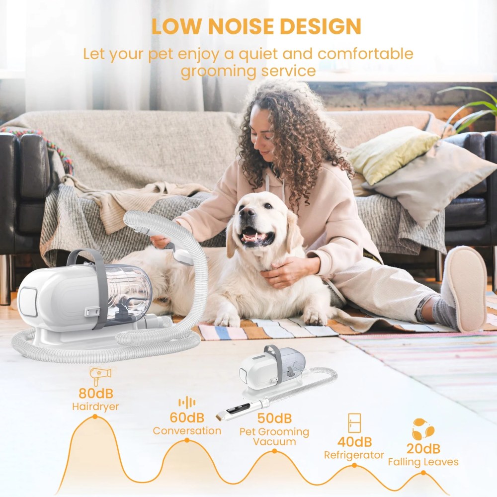 AUOSHI Pet Grooming Vacuum for Dogs & Cats, 13000Pa Suction, 5-in-1 Grooming Kit with Low Noise, 2.5L Dust Cup, Wireless Clippers, Deshedding Brush-Professional At-Home Pet Hair Cleaner - Image 4