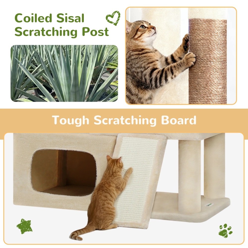 Globlazer Big Cat Tree Tower, 85in Multi-Level Tall Cat Tree Tower Indoor for Multiple Adult Cats with Scratching Post, 3 Perches, 3 Condos, 2 Hanging Basket, S85, Beige - Image 4