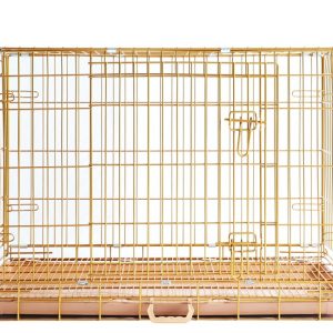 Homey Pet Medium Dog Crate,  Collapsible Metal Wire Dog Cage Indoor,  36 Inch Inside Dog Kennel Nano-Coated Copper Gold Crates with Pull-Out Floor Grid Tray,  Double Doors Dual Locks,  Portable Handle