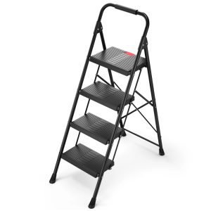 4 Step Ladder,KK KINGRACK Folding Step Stool with Wide Pedal&Safety Lock,500 LBS,Black