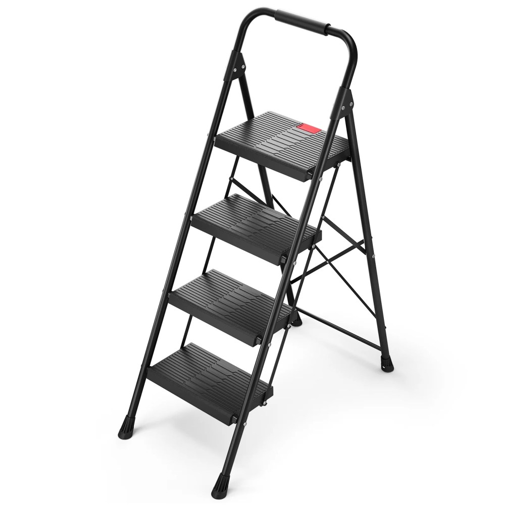 4 Step Ladder,KK KINGRACK Folding Step Stool with Wide Pedal&Safety Lock,500 LBS,Black