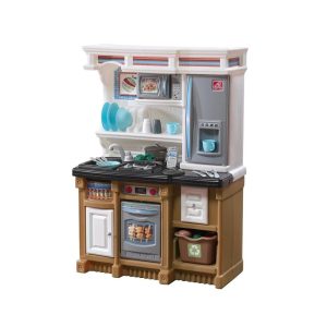 Step2 Lifestyle Custom Brown and White Kitchen includes 20 Piece Plastic Kitchen Playset
