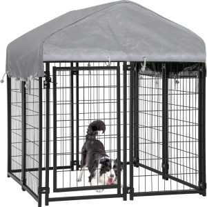 CL.HPAHKL Outdoor Dog Kennel 4X4X4.4 FT Heavy Duty Playpen Dog Crate Cage with UV-Resistant Waterproof Roof Cover,  Dog Run Enclosure with Secure Lock Pet Kennel Fence