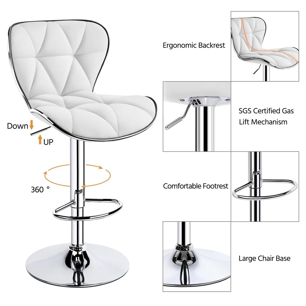Alden Design Adjustable Mid-back Faux Leather Counter-Height Bar Stool for Kitchen Counter, Set of 2, White - Image 2