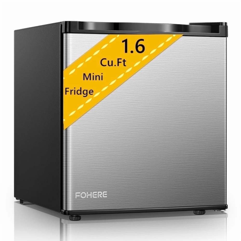 1.6 Cu.ft Mini Refrigerator with 7 Temp Control,FOHERE Compact Fridge with Freezer,Low Noise,Stainless Steel