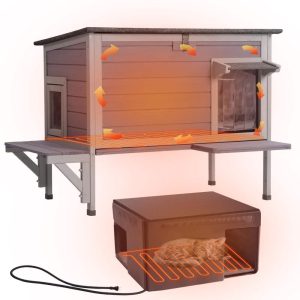 MEDEHOO Heated Cat House for Outside Cats Winter, 100 Waterproof Insulated Outdoor Cat Shelter with Heater & Insulated Liner
