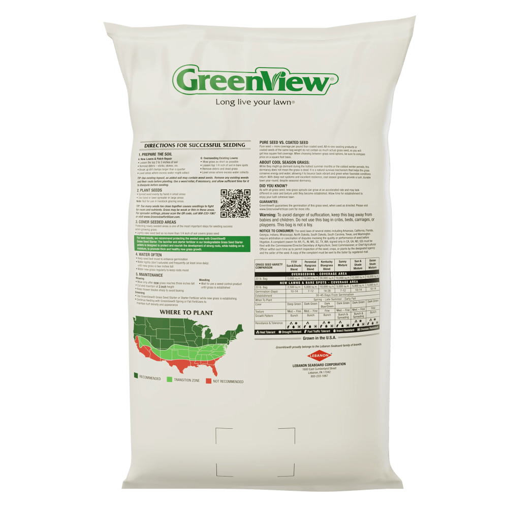 GreenView Pure Grass Seed Sunny Mixture, 20 lb. Bag-Covers up to 10, 000 sq. ft. - Image 2