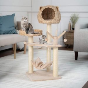 Pefilos 48" Multi-level Cat Tree Tower with Hammock for Indoor Cats, Featuring with Cat Condo for Kittens and Cats, Beige