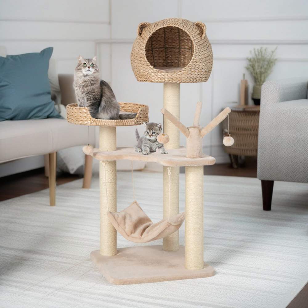 Pefilos 48" Multi-level Cat Tree Tower with Hammock for Indoor Cats, Featuring with Cat Condo for Kittens and Cats, Beige