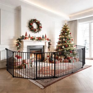 Pet Gates, Caveen Dog Playpen 8Panel 198" Extra Wide 30" Tall Fireplace Fence Playard, Black