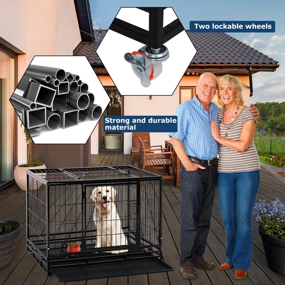 Bestpet 36" Dog Crate Cage with Plastic Tray, Double Doors and Locks for Large Dogs, Heavy Duty - Image 6