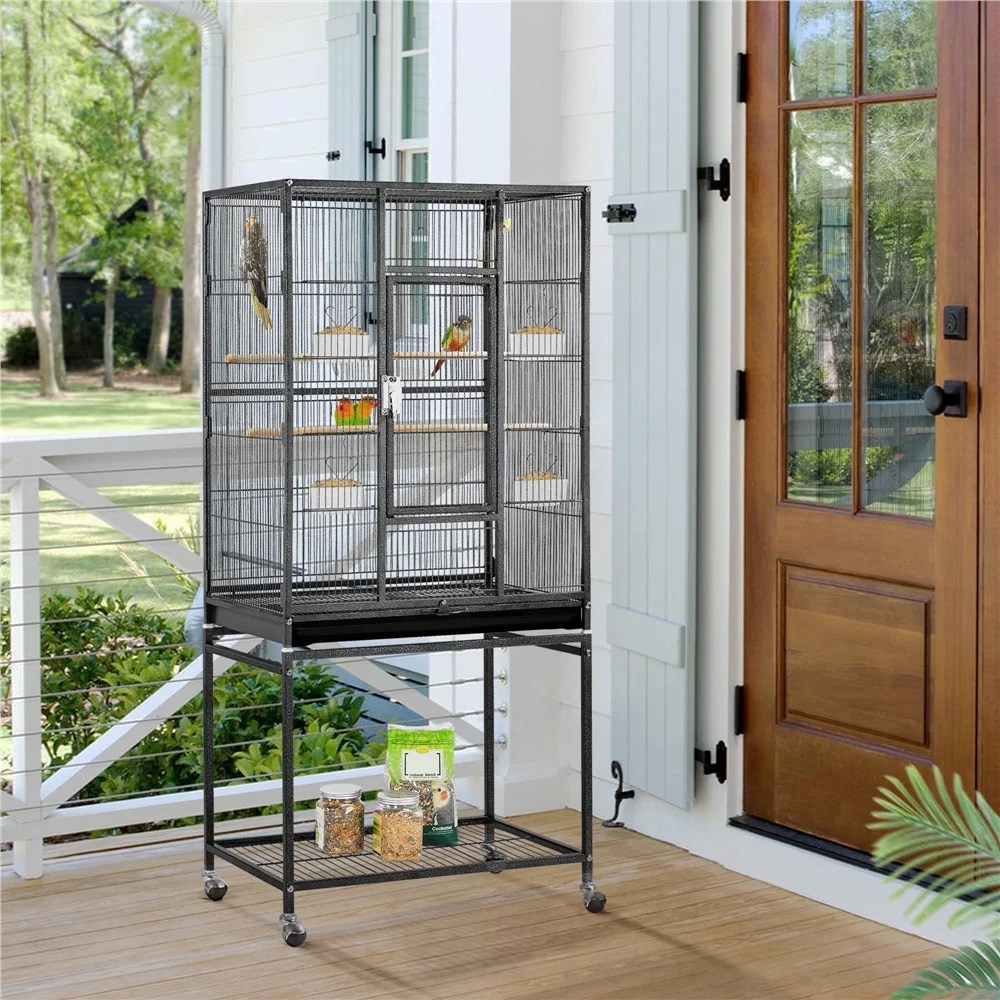 Renwick 54"H Large Rolling Metal Pet Cage for Birds or Small Animal, Black - Image 5