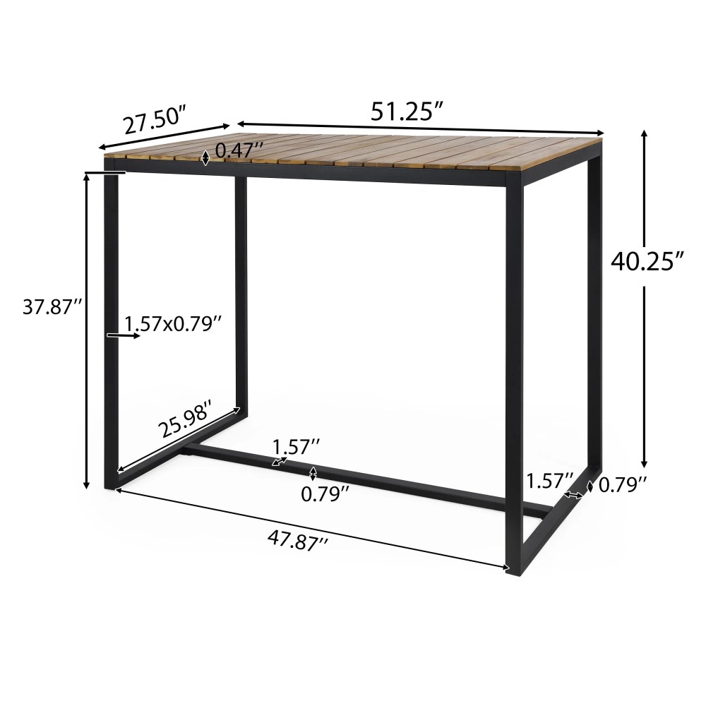 Noble House Elkhart Outdoor Modern Acacia Wood Bar Table Teak and Black - Image 7