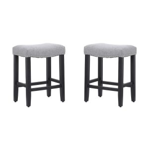24" Inch Upholstered Saddle Seat Bar Stool (Set of 2),Black/Gray
