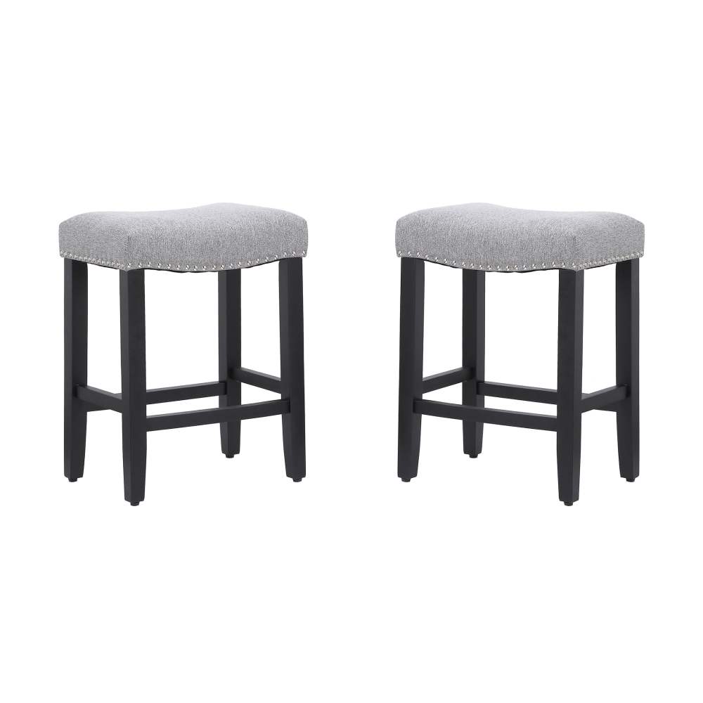 24" Inch Upholstered Saddle Seat Bar Stool (Set of 2),Black/Gray