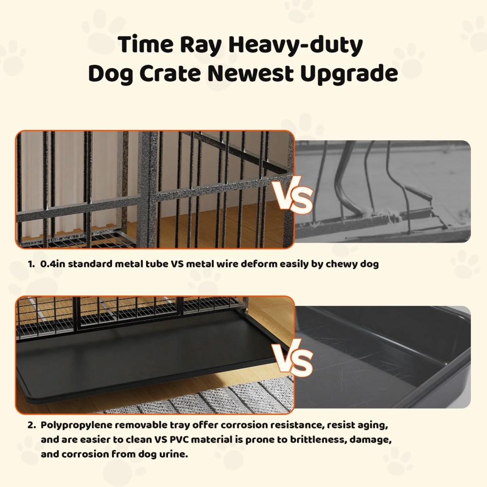 Time Ray 38 inch Dog Crate for Medium Dog with Steel Escape Proof, Heavy Duty Indestructible Dog Kennel with Double Doors, Lockable Wheels and Removable Tray, Black - Image 6