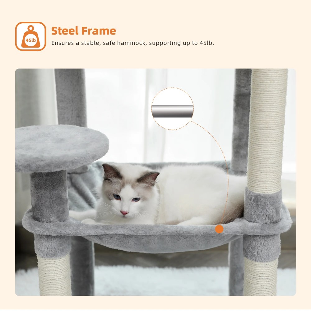 Pawz Road Cat Tree for Large Cats 56"Tall Cat Tower Condo with Scratching Post for Indoor Cats, Gray - Image 9