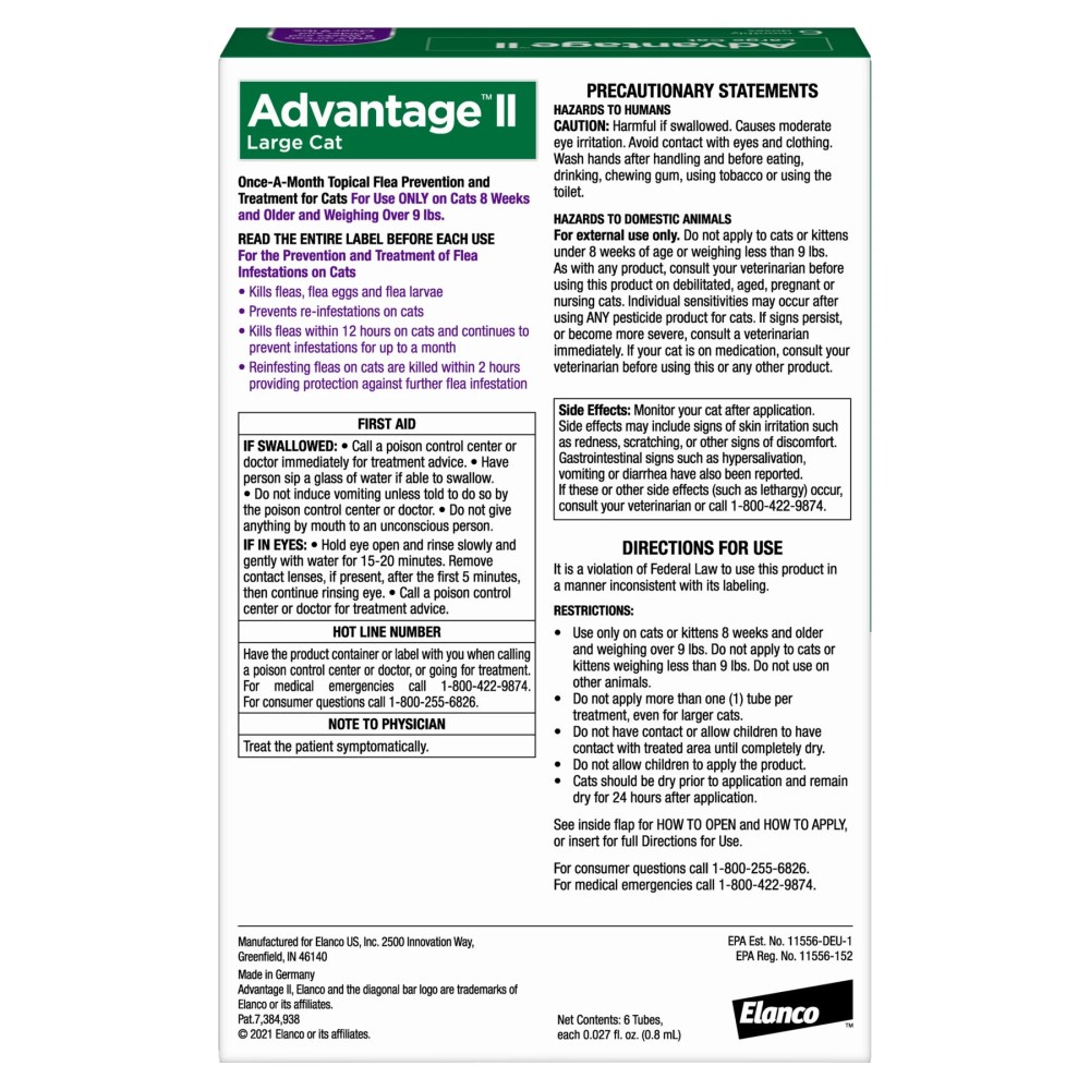 Advantage II Vet-Recommended Flea Prevention for Large Cats 9 lbs, 6-Monthly Treatments - Image 5