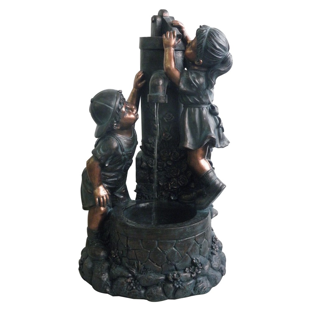 Pure Garden Polyresin Boy and Girl Outdoor Water Fountain (Antique Bronze) - Image 2
