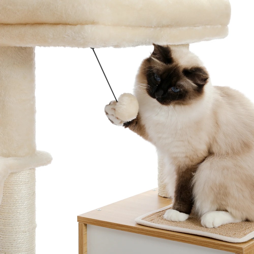 Pefilos 51" Wooden Cat Trees Towers for Large Cats with Cat Scratching Post and Removable Soft Perches Modern Cat Condo for Indoor, Beige - Image 5