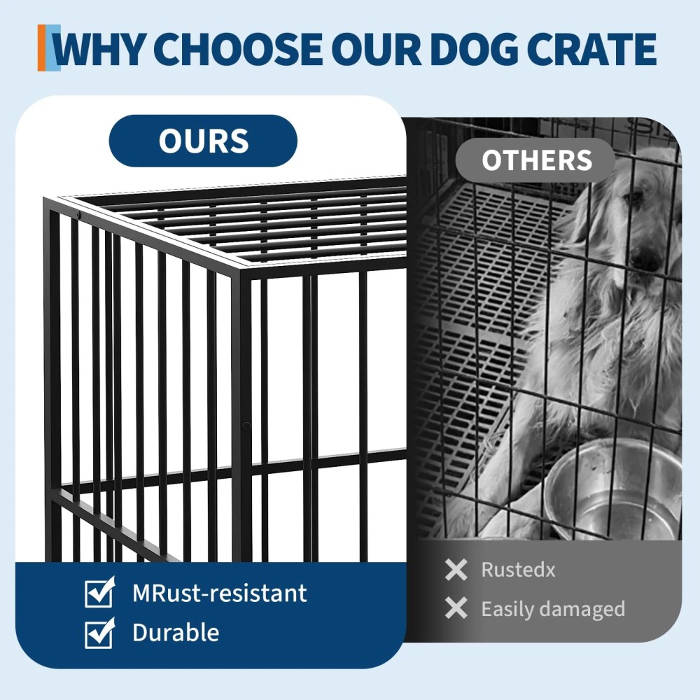 Heavy Duty Stainless Steel Dog Crate for Large & XL Breeds - Indestructible Escape-Proof Kennel with Locking Wheels - Collapsible, Chew-Resistant Indoor/Outdoor Cage with Easy-Clean Removable Tray - Image 4