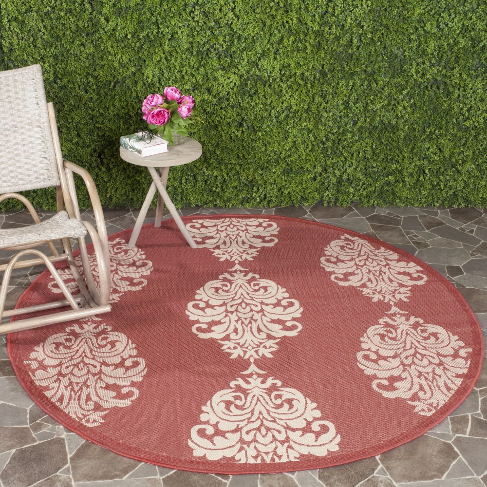 Safavieh Courtyard Jenny Medallion Indoor/Outdoor Area Rug, Red/Natural, 6'7" x 6'7" Round - Image 6