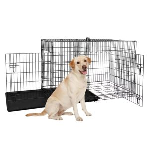 YRLLENSDAN 42inch Dog Crate,  Large Dog Kennel Indoor Large Dog Crate Metal Dog Crate with Divider & Double-Door Big Dog Cage Foldable Dog Crate Wire Dog Crate,  Black