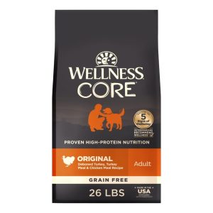 Wellness CORE Dry Dog Food,  Grain Free,  High Protein,  Natural,  Original Turkey & Chicken Recipe,  (26-Pound Bag)