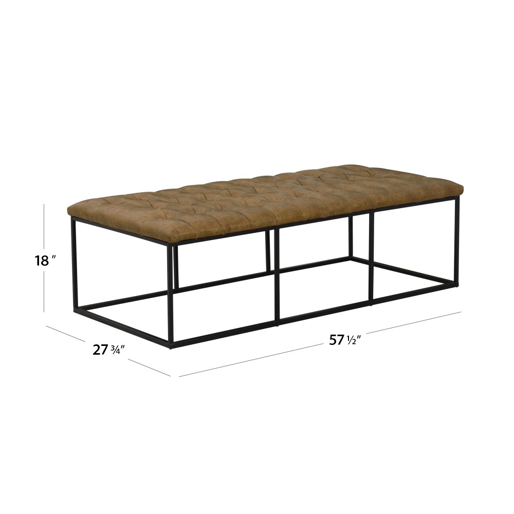 HomePop Draper 58" Large Ottoman with Button Tufting, Light Brown Faux Leather - Image 3